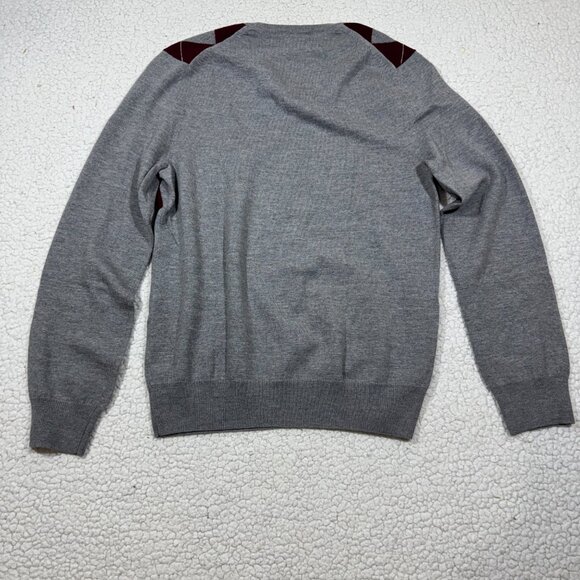 Express Mens Argyle V Neck Merino Wool Pullover Sweater Size M Preppy Stretch - Picture 2 of 4